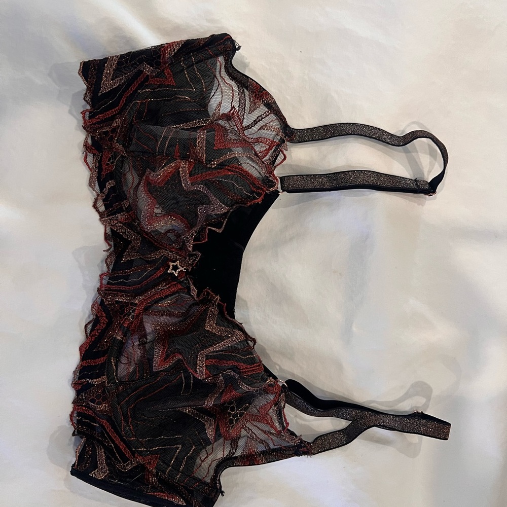 Savage X Fenty Black and Red Sheer Lace Bralette